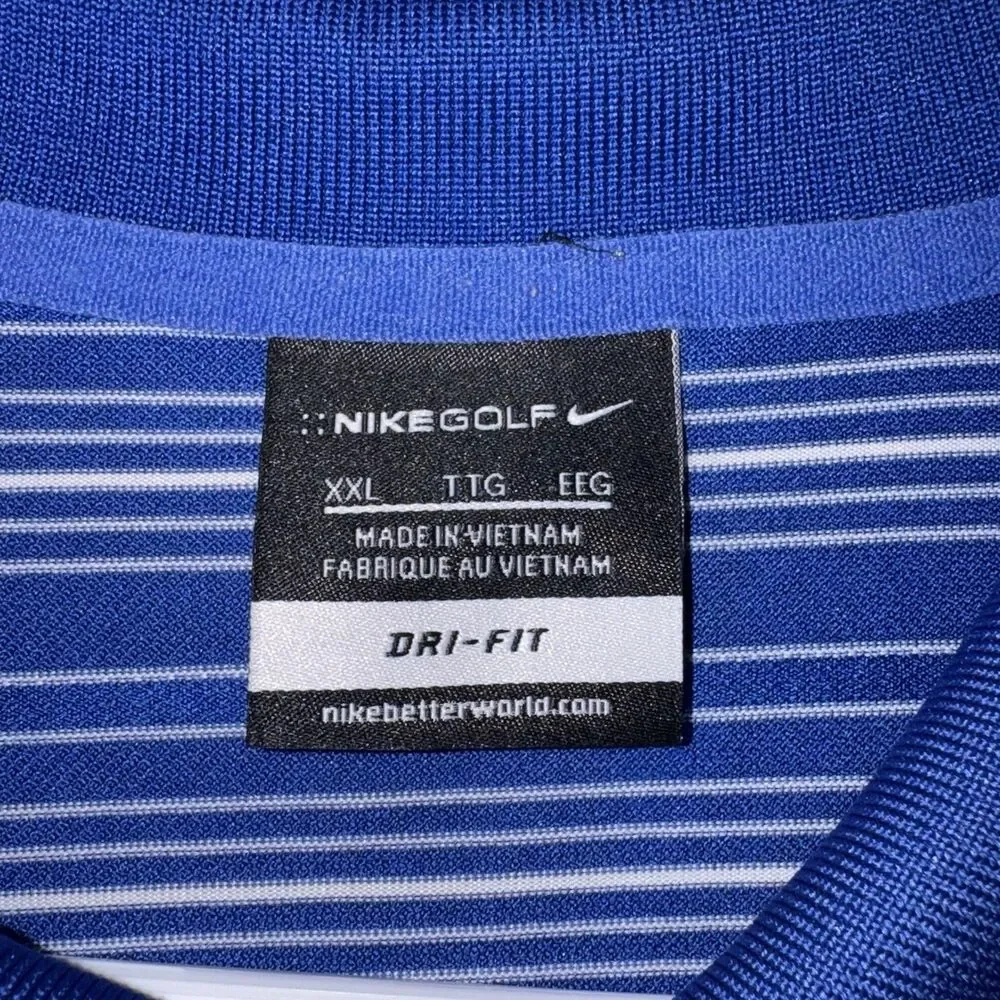 Nike Golf Dri-FIT Mens Polo Shirt XXL Blue/White Striped Short Sleeve Polyester